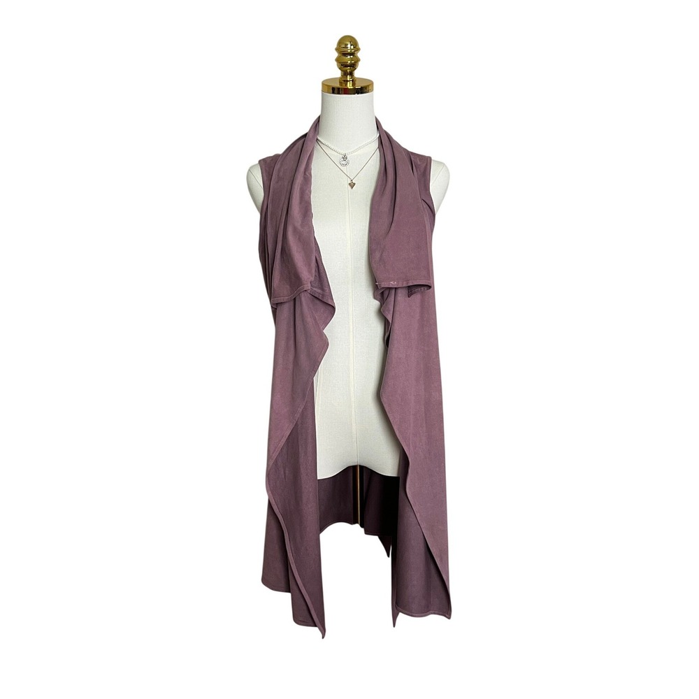 Fashion Nova Mauve Faux Suede Sleeveless Duster Vest Open Frt Tie Back Longline